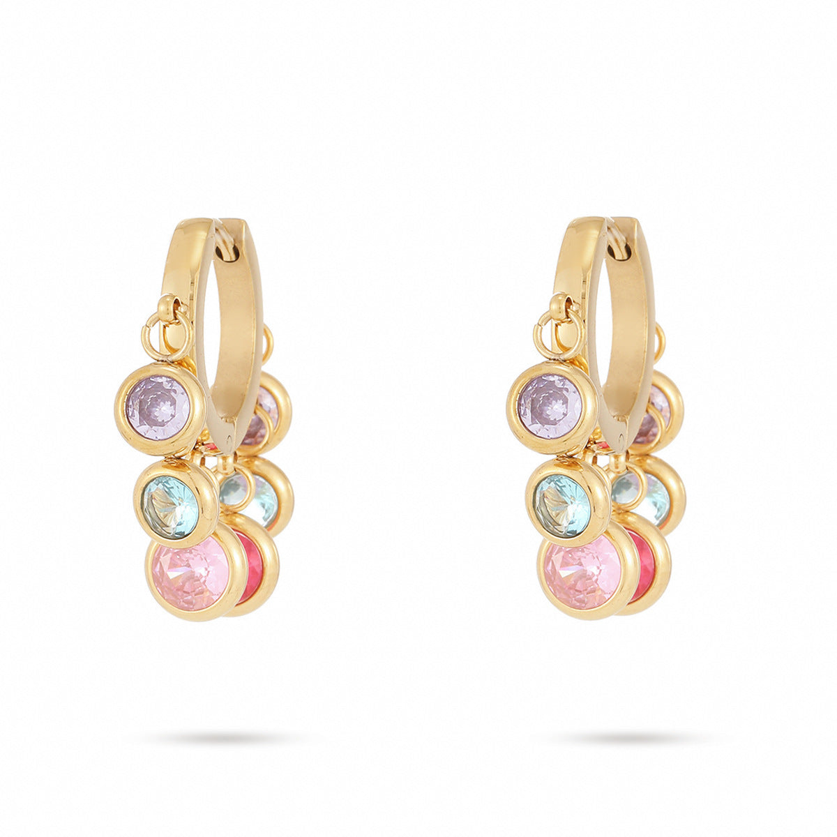 Orecchini da donna alla moda e minimalisti in acciaio inossidabile a forma geometrica rotonda con placcatura in oro sottovuoto 18K e intarsio di strass
