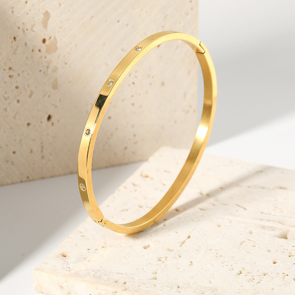 Bracciale da donna in acciaio inossidabile con cerchio geometrico in stile vintage e intarsio in zircone