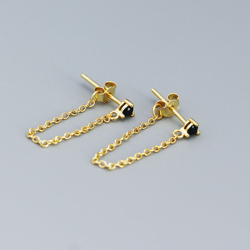 Orecchini a Filo Pendenti in Argento Sterling S925, Minimalisti, Geometrici, con Strass, da Donna