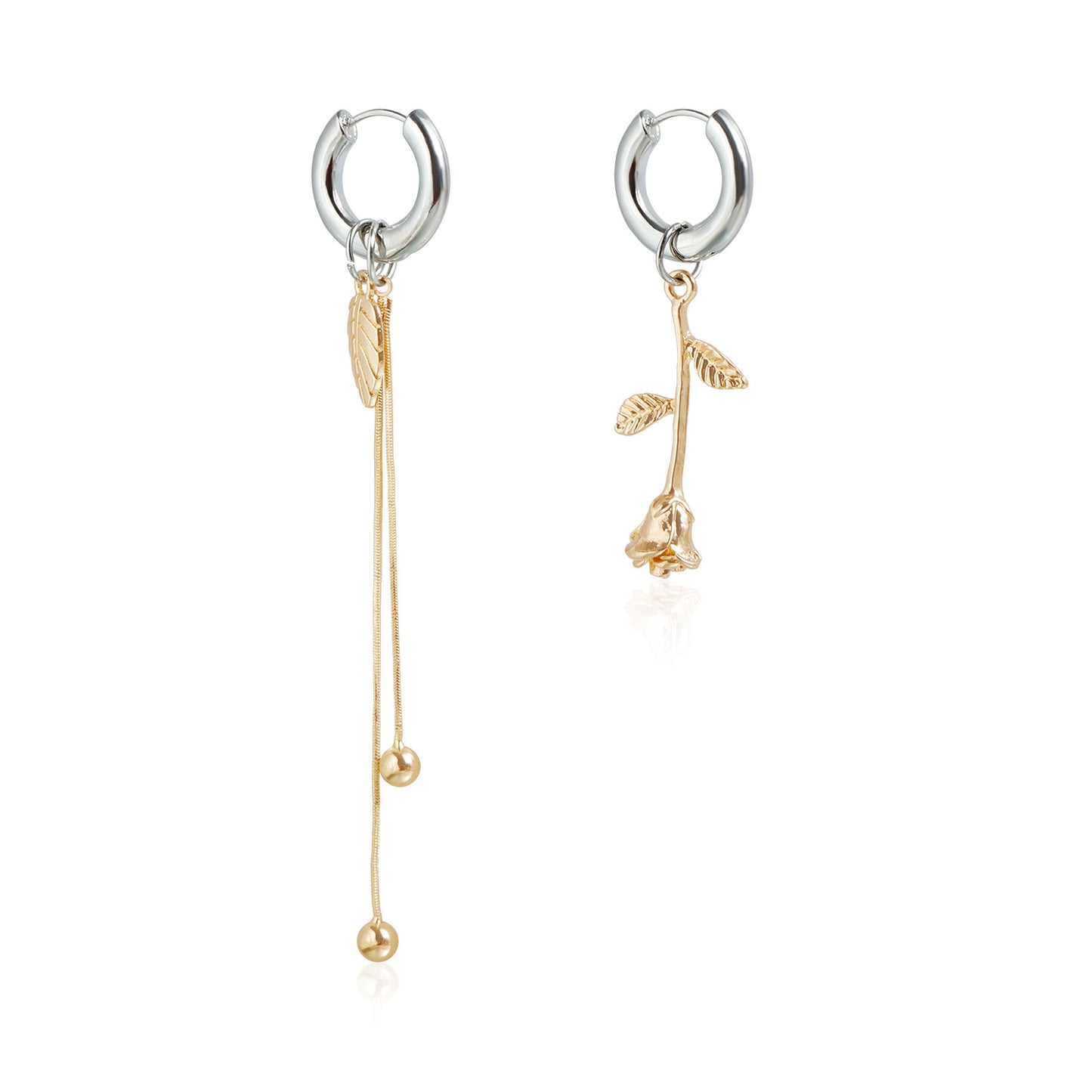 Two-Tone Gold and Silver Plated Geometric Rose Floral Hoop Earrings for Women