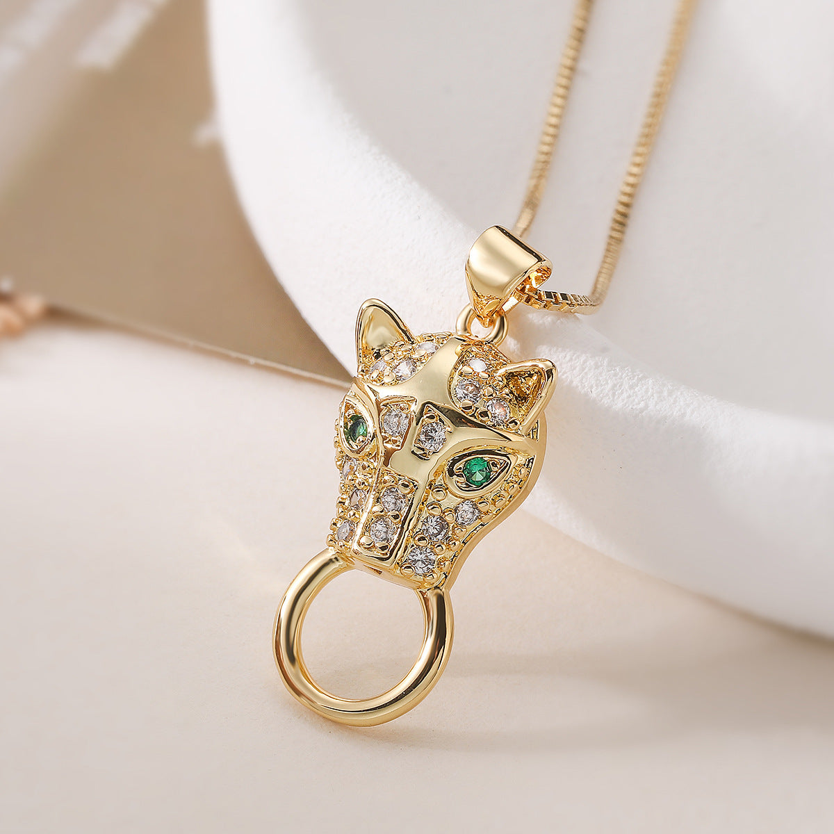 Hip-hop Minimalist 18K Gold Plated Brass Leopard Head Cubic Zirconia Pendant Necklace