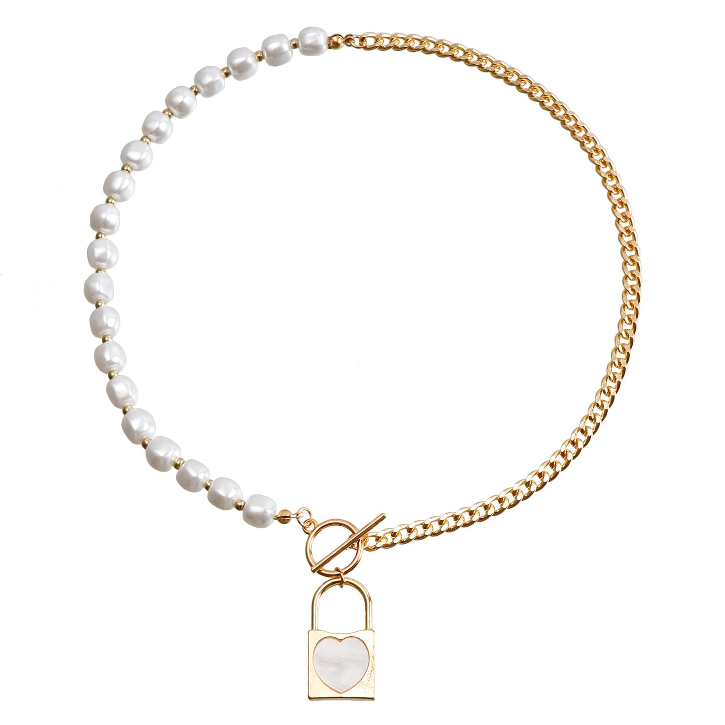 Elegant White Imitation Pearl and Shell Butterfly Geometric Aluminum Chain Necklace for Women