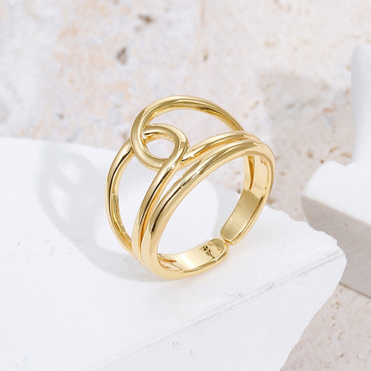 Anillo hueco geométrico minimalista para mujer, de cobre con baño de oro de 18 quilates y engaste micropavé