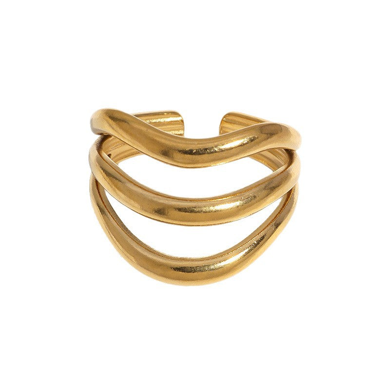 Minimalist Geometric Gold Plated Stainless Steel Ring for Women
