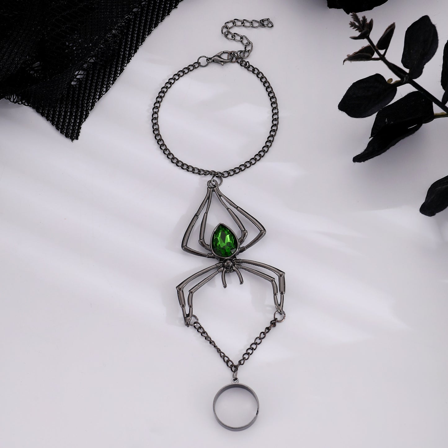 Set de Collar Colgante Araña de Halloween con Pendientes y Anillo de Aleación con Acabado Chapado para Mujer
