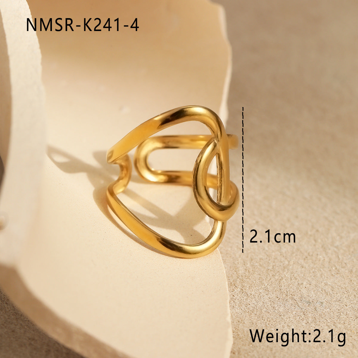 Anillo ajustable de acero inoxidable chapado para mujer con forma de onda minimalista