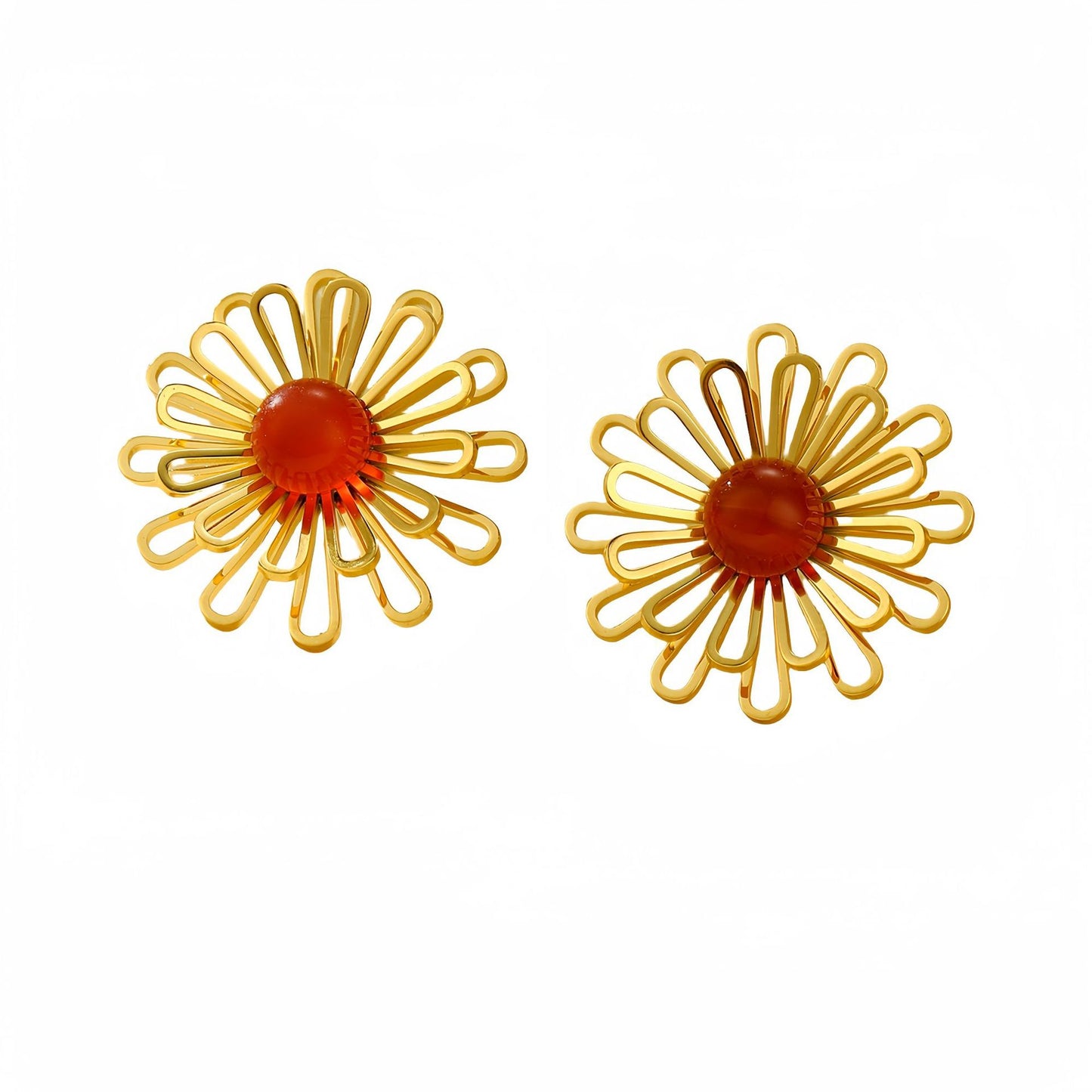 Pendientes minimalistas de acero inoxidable huecos con encaje floral de estilo francés y acabado chapado para mujer