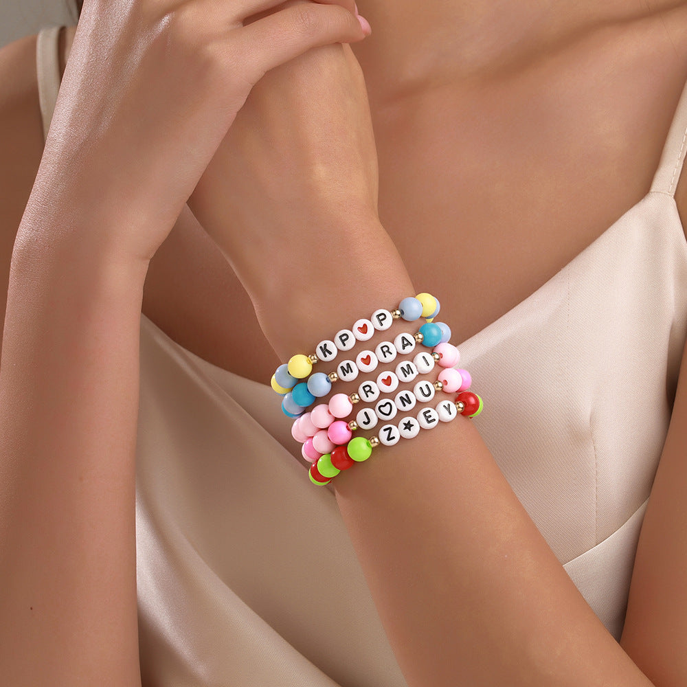 Unique Cartoon Letter Heart Acrylic Bracelet for Women