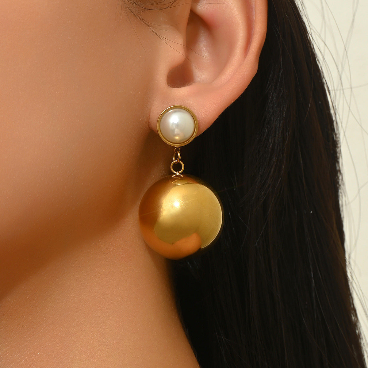 Minimalist Geometric Round Pearl Stainless Steel Earrings Plated