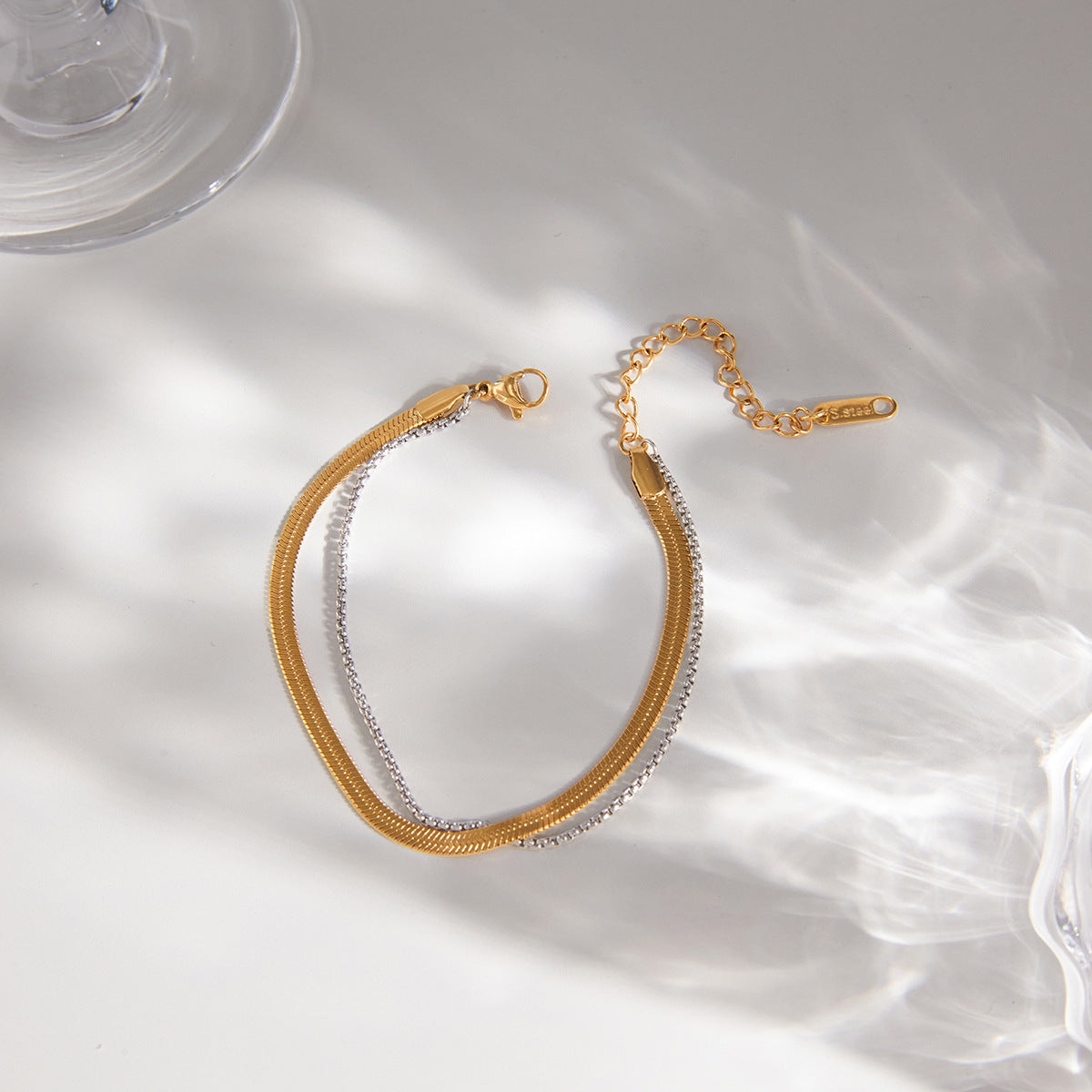 Geometric Stainless Steel Plated Snake Chain Bracelet for Women