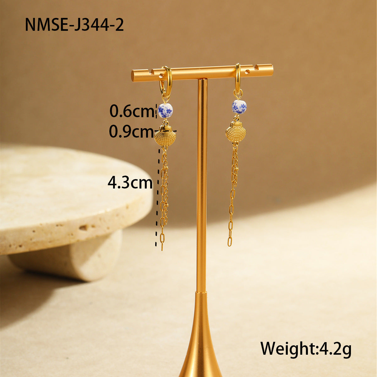 Pendientes de Acero Inoxidable con Forma de Estrella, Acentos de Concha de Cerámica y Estrella, Diseño Electrochapado Inspirado en el Océano para Mujeres