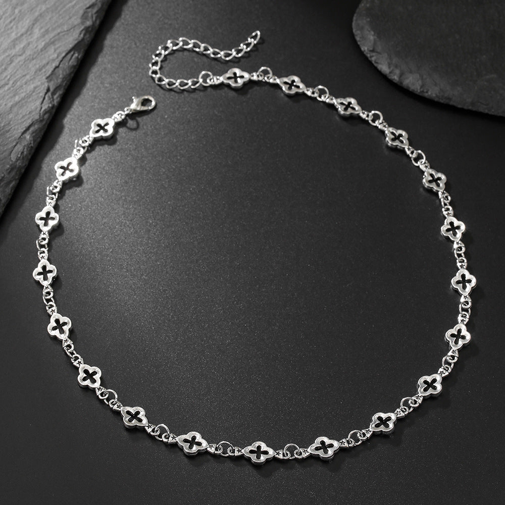 Hip-hop Men's Hollow Star and Clover Geometric Alloy Necklace with Cable Chain