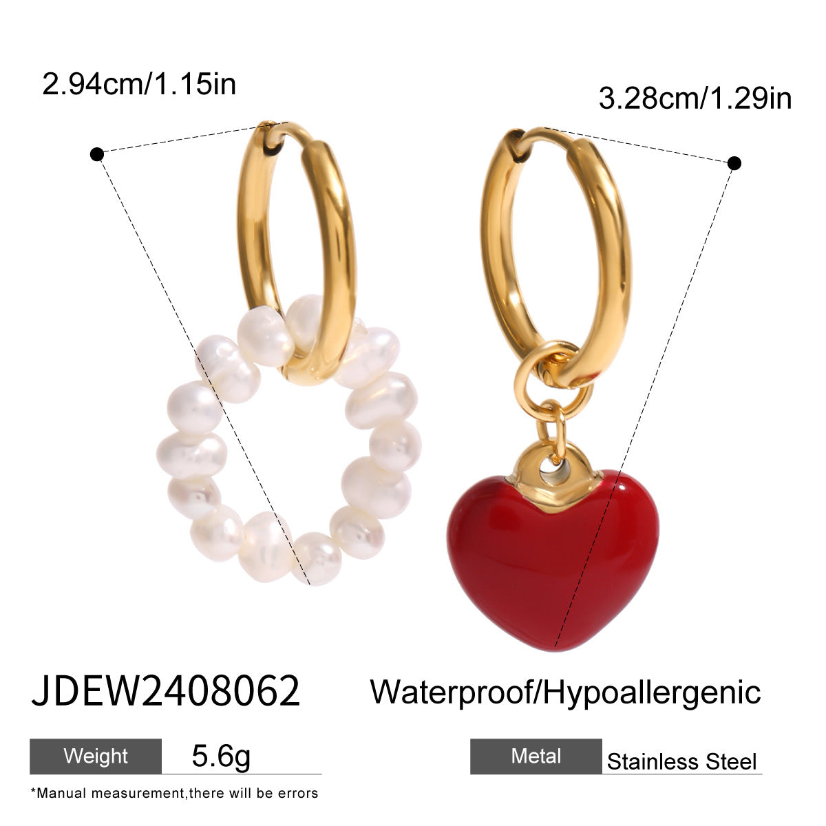 Elegant Heart Stainless Steel Stud Earrings PVD Plated for Women