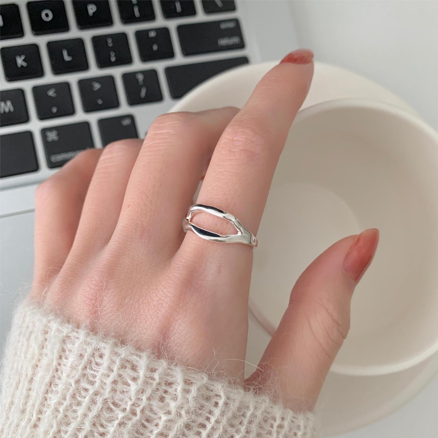 Minimalist 925 Sterling Silver Geometric Abstract Ring for Women