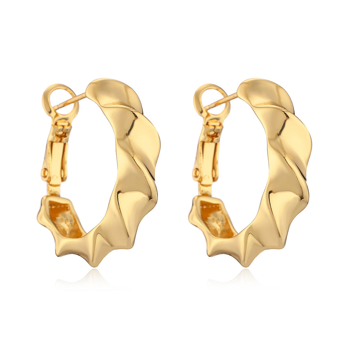 Irregular Geometric Wave-Shaped Copper Earrings with 18K Gold Plating for Women, Fashion-Forward Minimalist Design