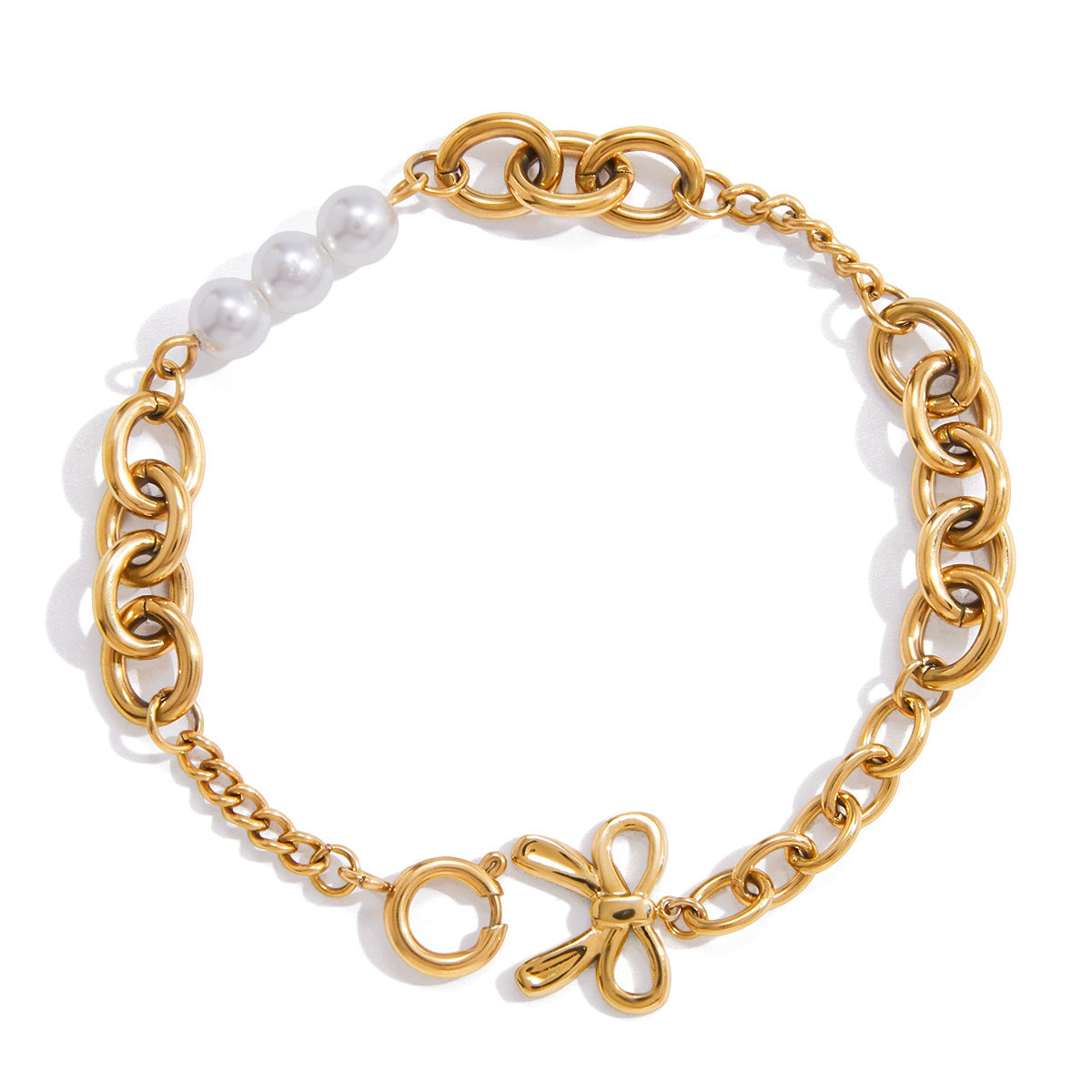 Elegante pulsera de acero inoxidable con lazo para mujer con acabado chapado, diseño geométrico, a la moda para la oficina