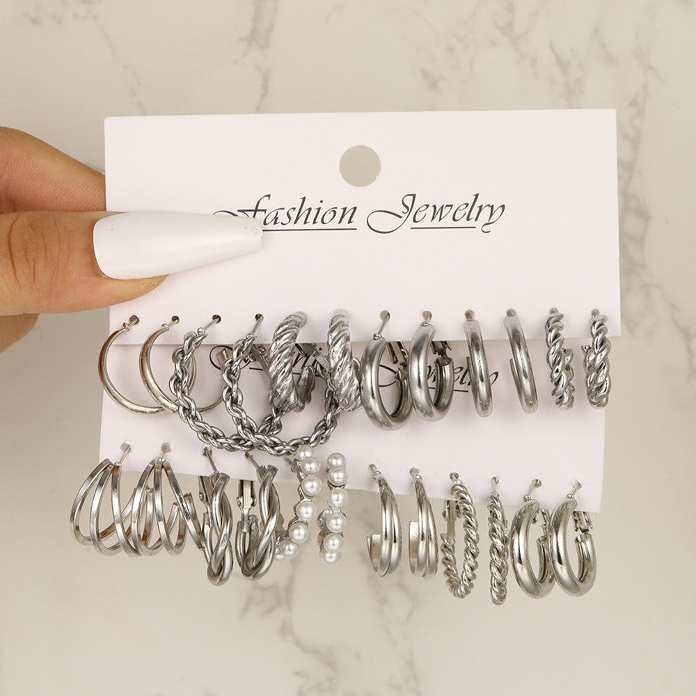 Fashion Geometric Round Gold Plated Zinc Alloy C-Shape Hoop Earrings with 925 Sterling Silver Posts