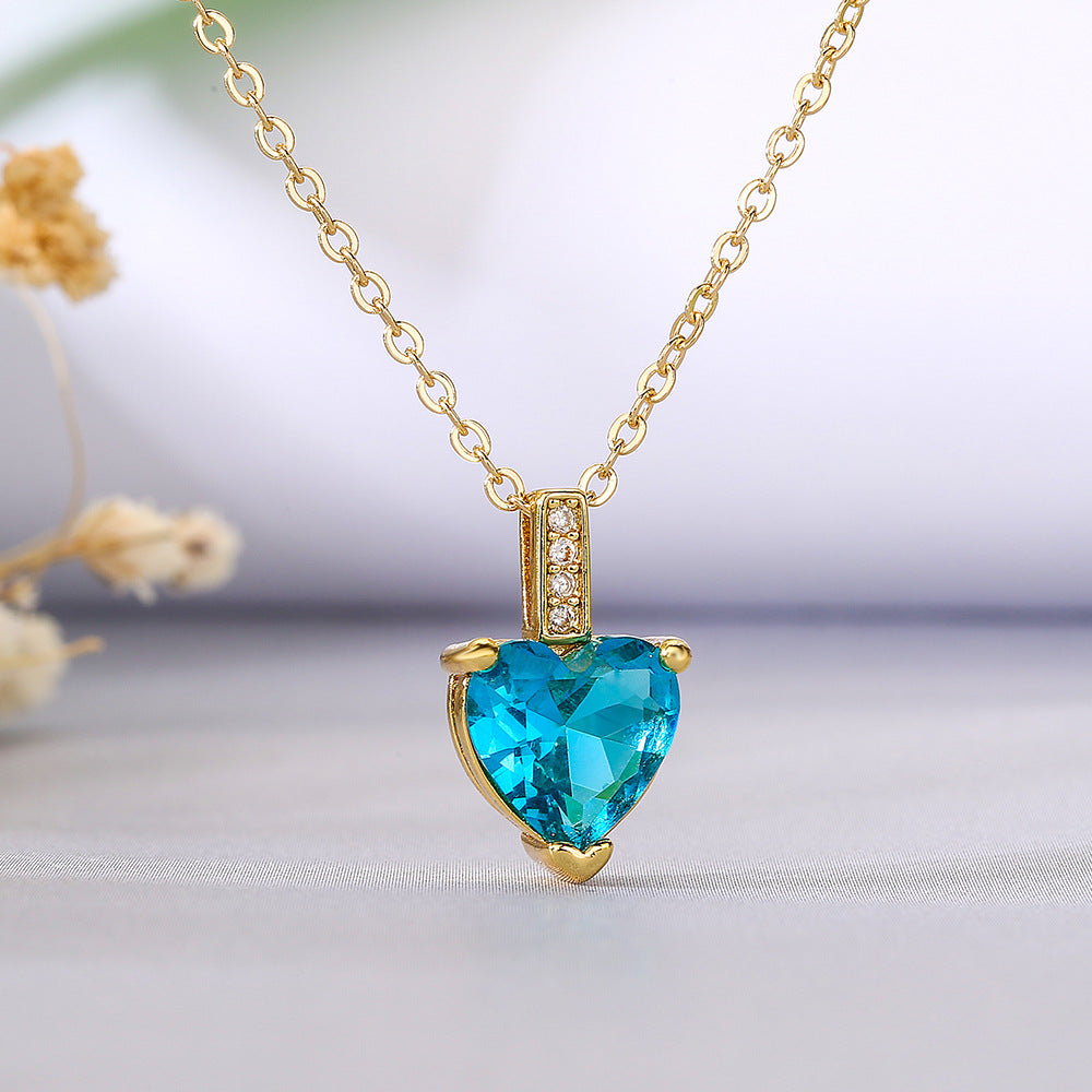Minimalist Heart-Shaped Copper Necklace with Real Gold Plating and Zircon Accents for Women