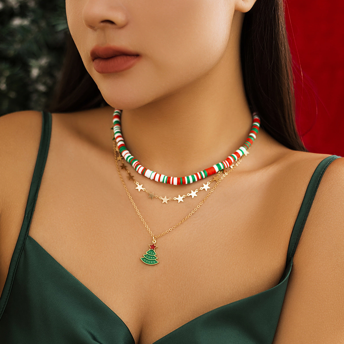Fashion Crystal Bowknot Snowflake Reindeer Santa Claus Ball Chain Choker Necklace for Women Christmas Gift
