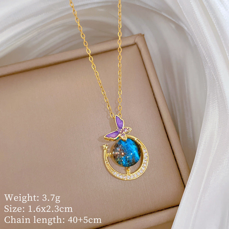 Sweet Minimalist Animal Shape Micro-Inlaid Cubic Zirconia Brass Pendant Titanium Steel Necklace for Unisex