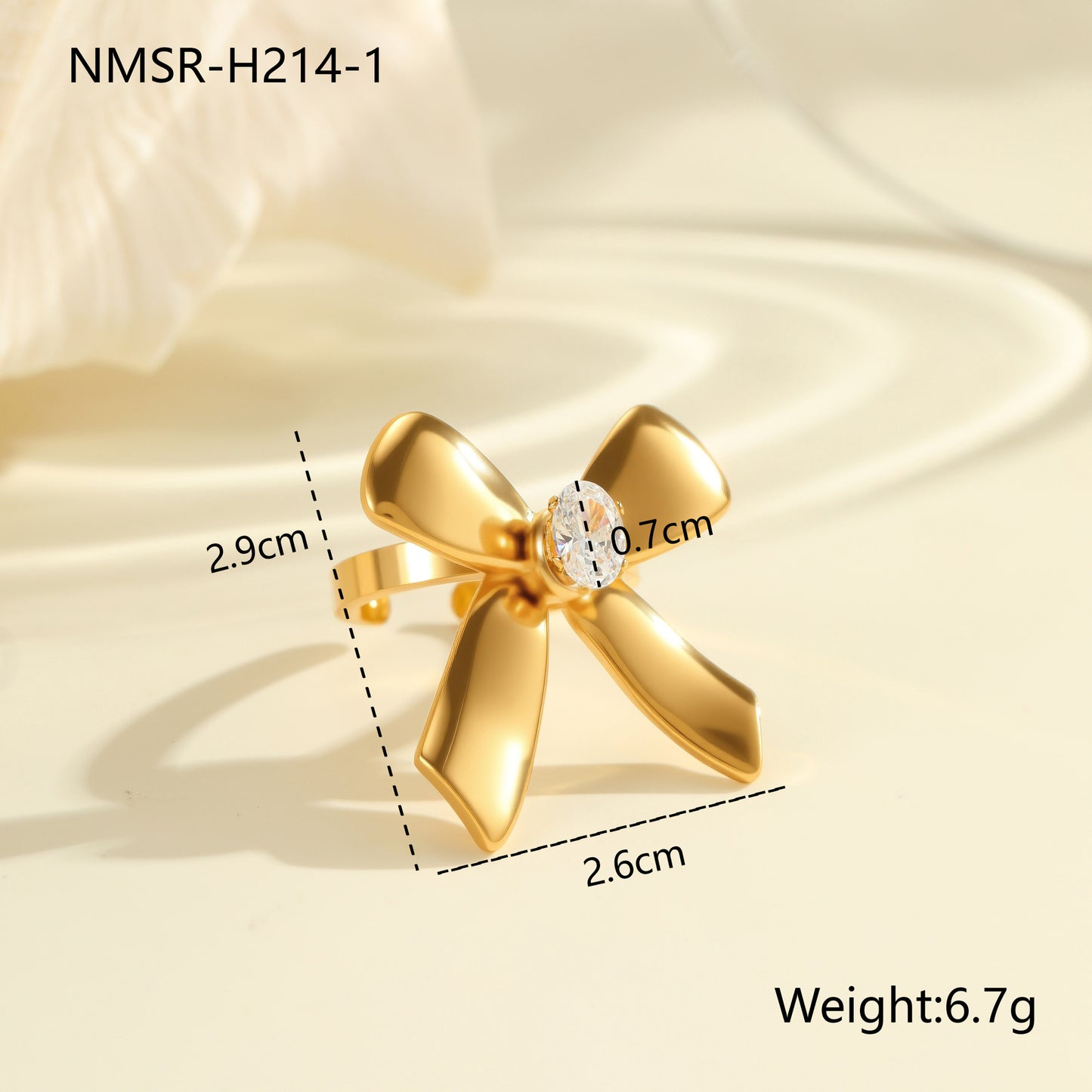 Anillo de Acero Inoxidable con Zirconia en Forma de Lazo, Chapado en Oro de 18K, Ajustable, Abierto, para Mujer