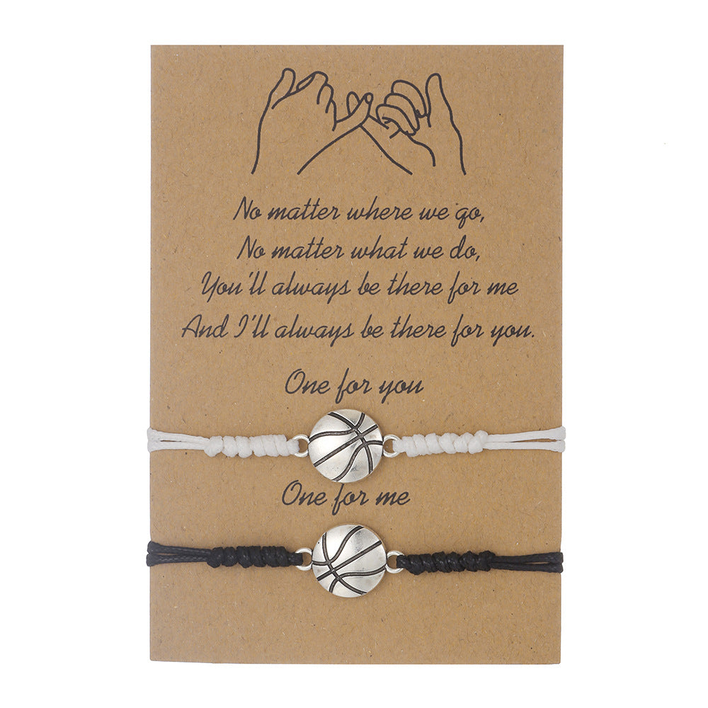 Unisex Geometric Round Alloy Braided Bracelet with Volleyball Baseball Football Basketball Soccer Design