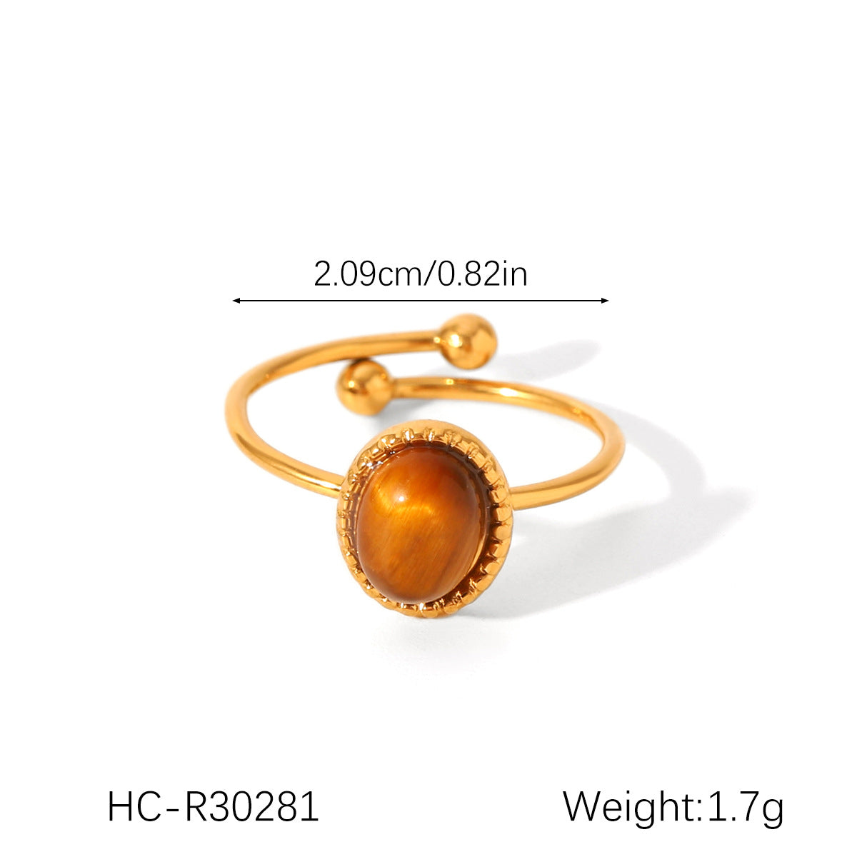 Vintage French Style Geometric Titanium Steel Ring for Women with Natural Tiger Eye Inlay, Hypoallergenic and Fade-Resistant