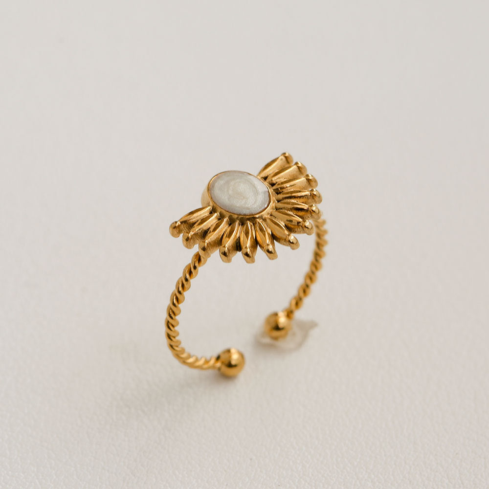Anillo Minimalista de Acero de Titanio con Forma de Girasol, Bañado en Oro, Ajustable, para Mujer