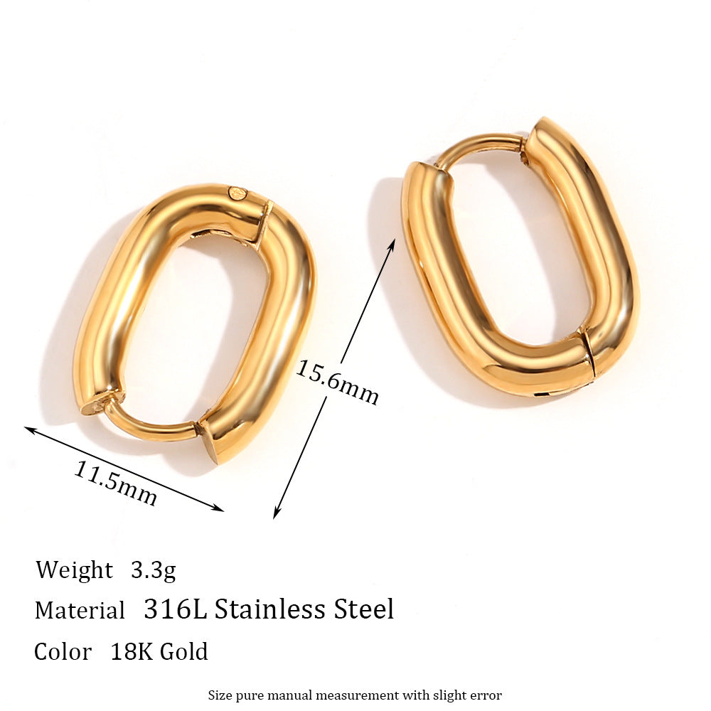 Fashionable Geometric Stainless Steel Earrings with 18K Gold Plating and Fringe Detail for Women