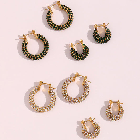 Pendientes de tuerca con forma de U, de acero inoxidable chapado en oro de 18 quilates con circonitas completas, diseño geométrico minimalista, para mujer