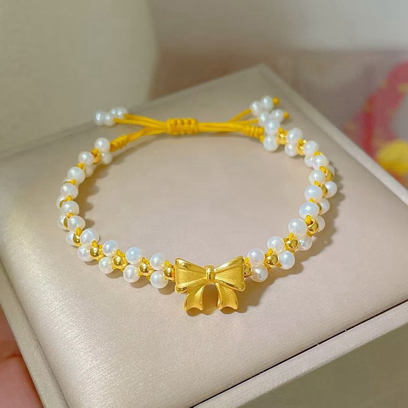 Pulsera de nudo de lazo con cuentas de diseño original para mujer con construcción de aleación y acabado de chapado al vacío, motivo de mariposa y forma geométrica, estilo lujoso y ligero
