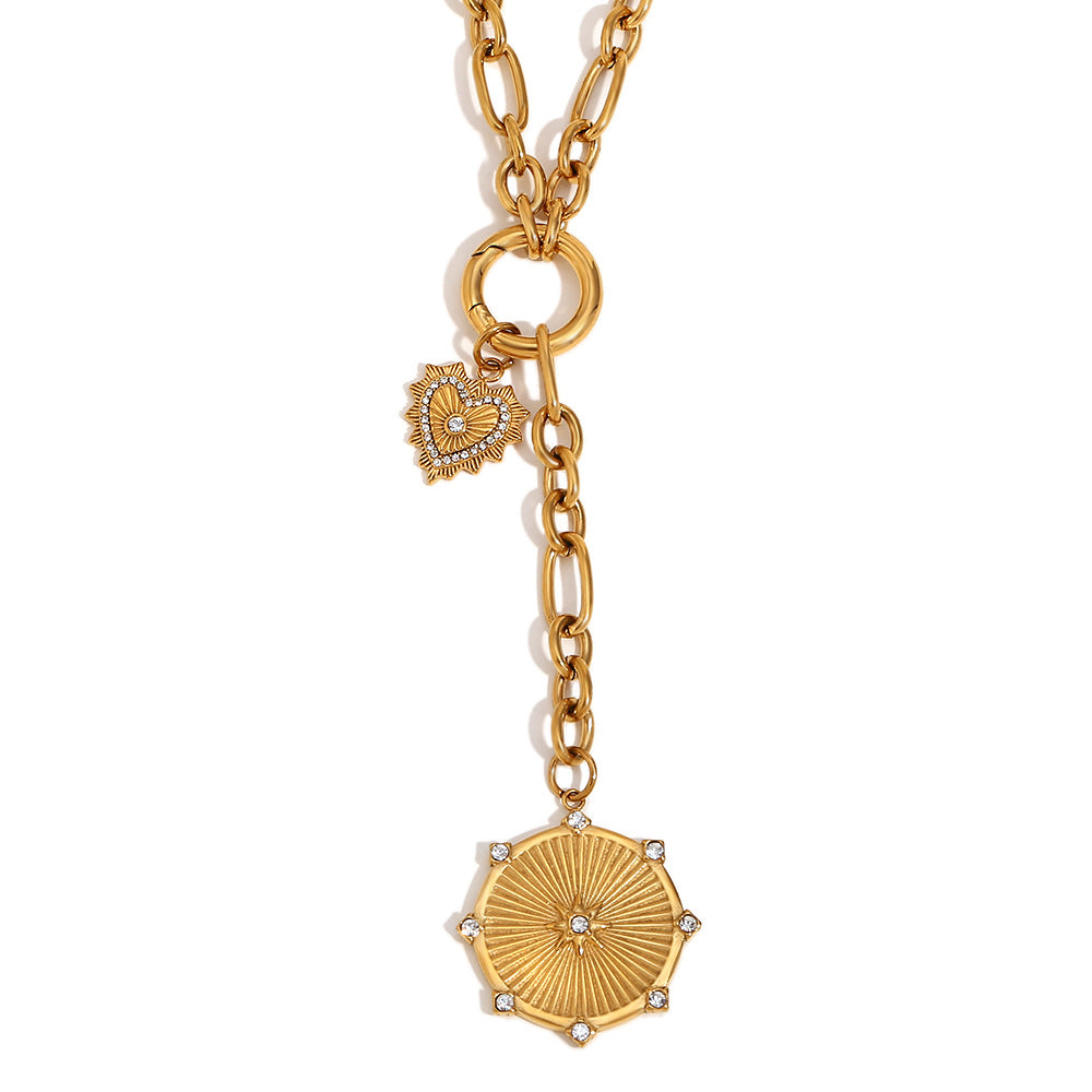 Collana girocollo con ciondolo a cuore in acciaio inossidabile minimalista placcato oro 18 carati e nappe pendenti su catena O-ring