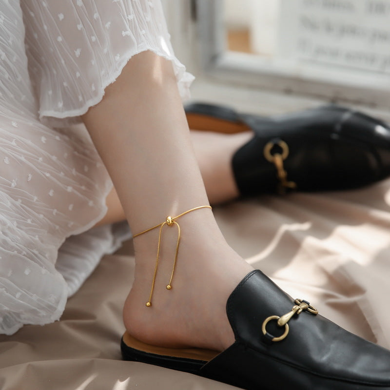 Minimalist Geometric Titanium Steel Adjustable Anklet for Women with Snake Chain Design