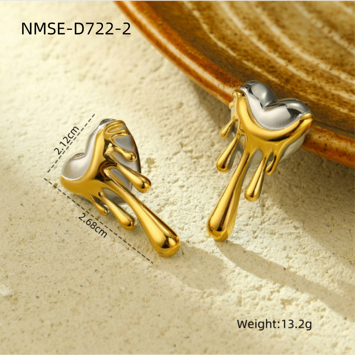 Fashionable Heart-Shaped Stainless Steel Earrings with Color-Blocking Design for Women