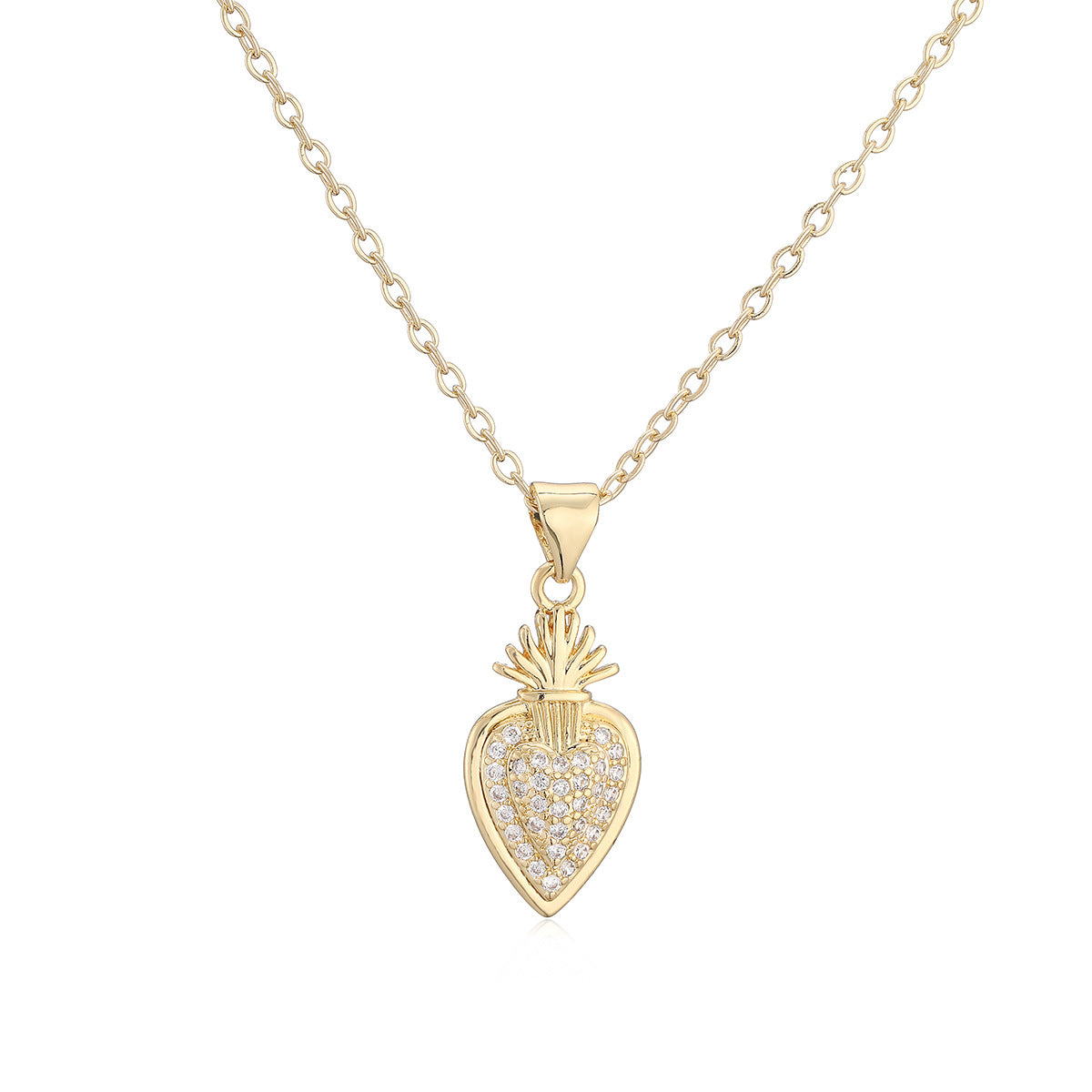 Minimalist 18K Gold Plated Brass Heart Cubic Zirconia Pendant Necklace for Women