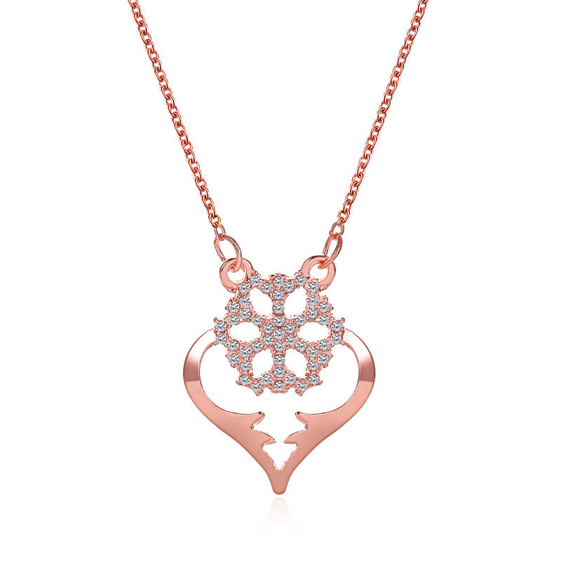 Collar de copo de nieve geométrico para mujer con incrustaciones de diamantes de imitación, cadena de aleación en estilo minimalista y moderno
