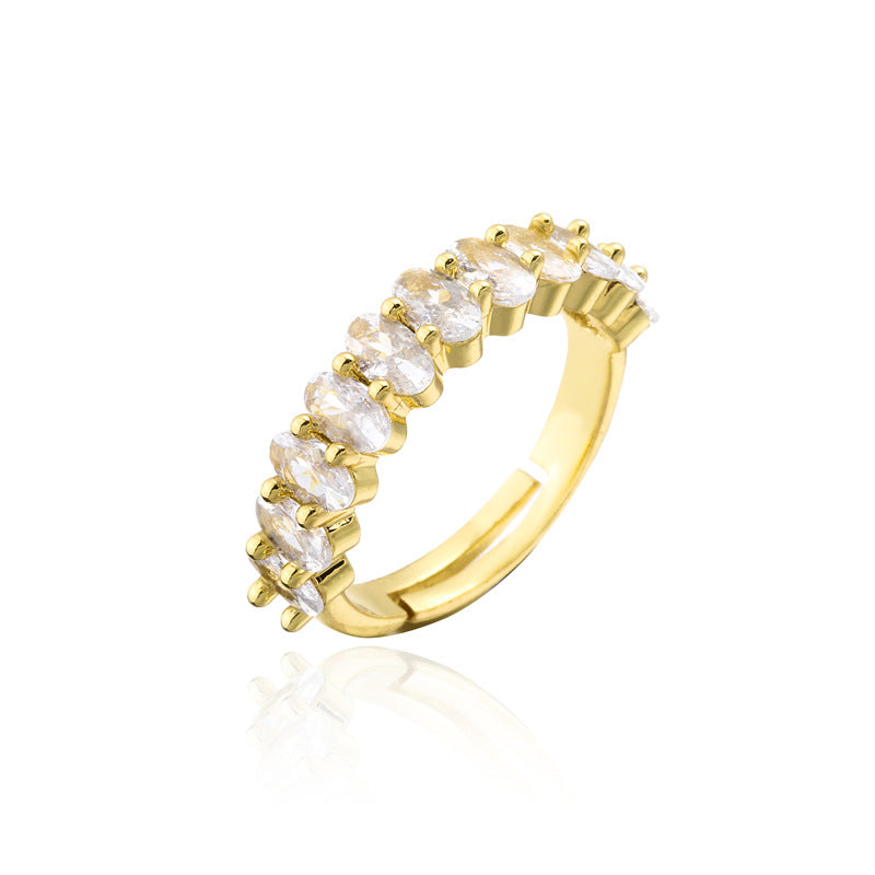 Geometric Oval Cubic Zirconia Ring for Women in Copper with 18K Gold Plating
