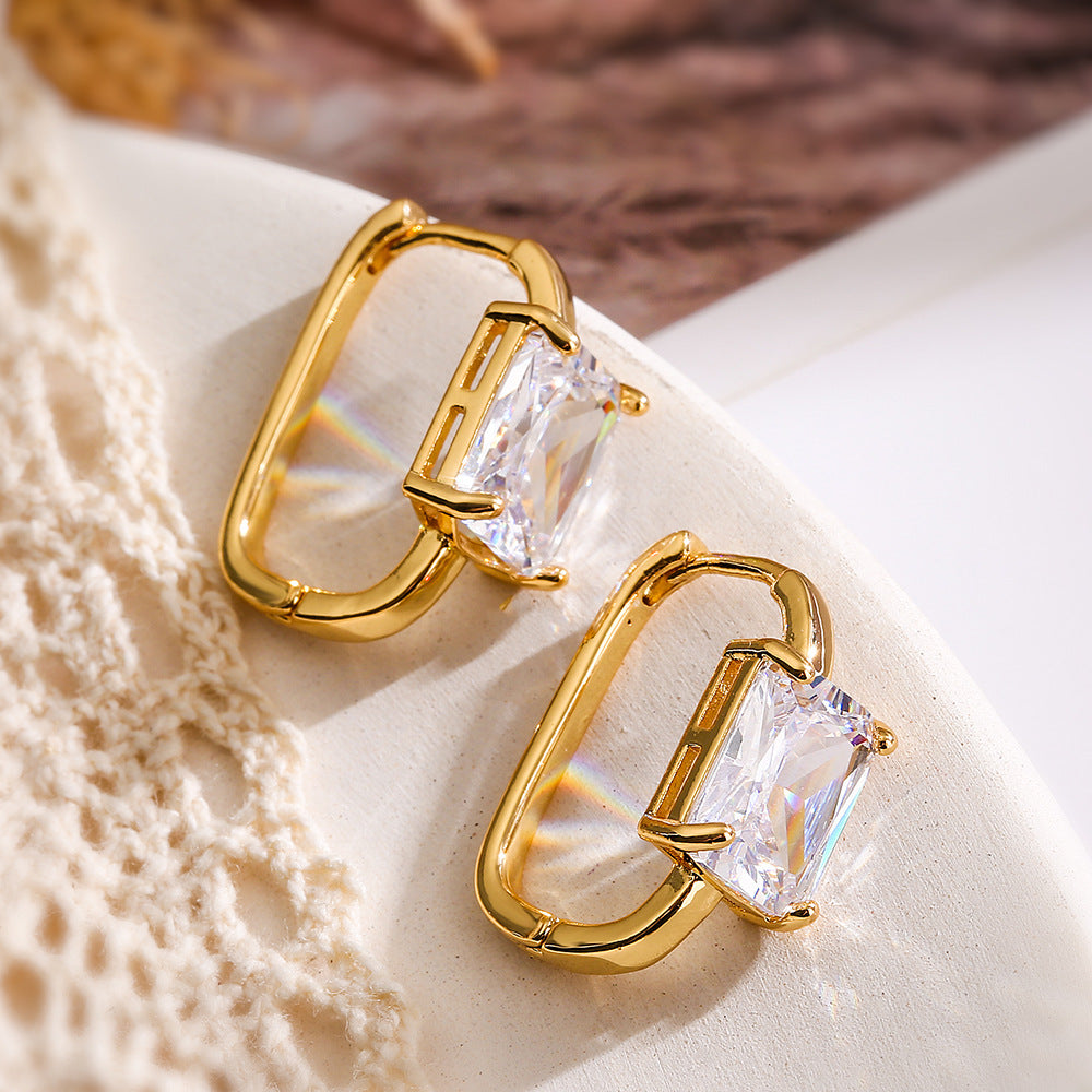 Minimalist Elegant Gold Plated Brass Geometric Bow Snowflake Earrings with Cubic Zirconia for Women