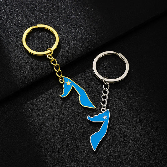 Ethnic Style Somalian Enamel Pendant Keychain in Stainless Steel for Men and Women