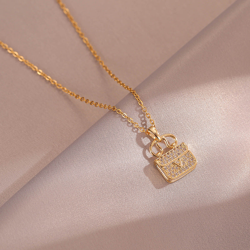 Collana Pendente Minimalista a Forma di H per Donna e Uomo in Acciaio al Titanio con Intarsio di Strass, Catena a Serpente Elegante Catena Clavicola