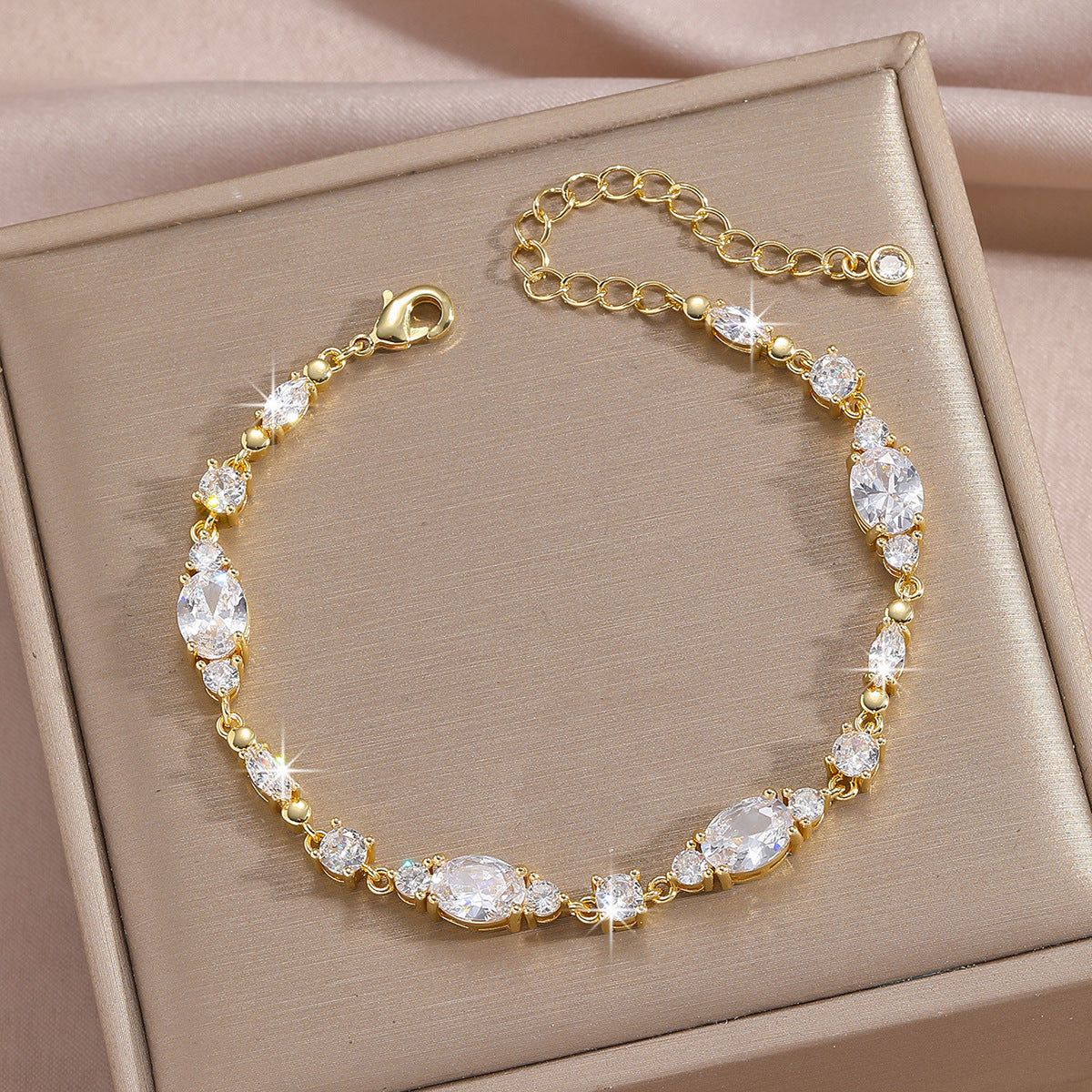 Luxury Gold Plated Brass Leaf Bracelet with Cubic Zirconia Inlay Unisex Floral Design