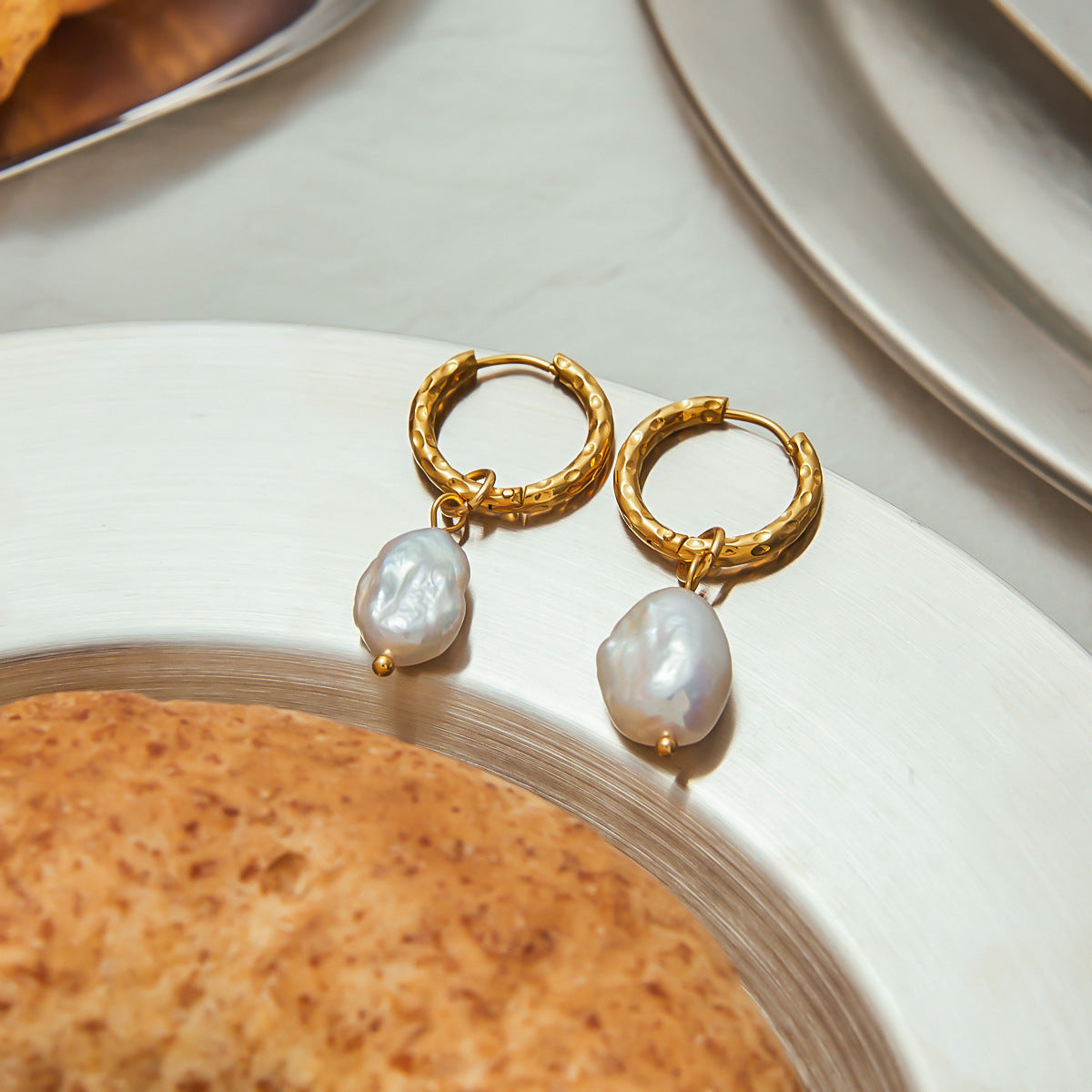 Elegant Geometric Pearl Inlay Plated Stainless Steel Earrings for Women