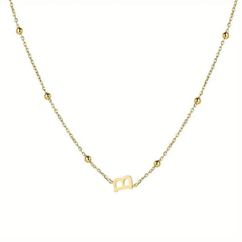 Collana con Lettera in Acciaio Inossidabile Placcato Oro Minimalista con Catena a Sfera