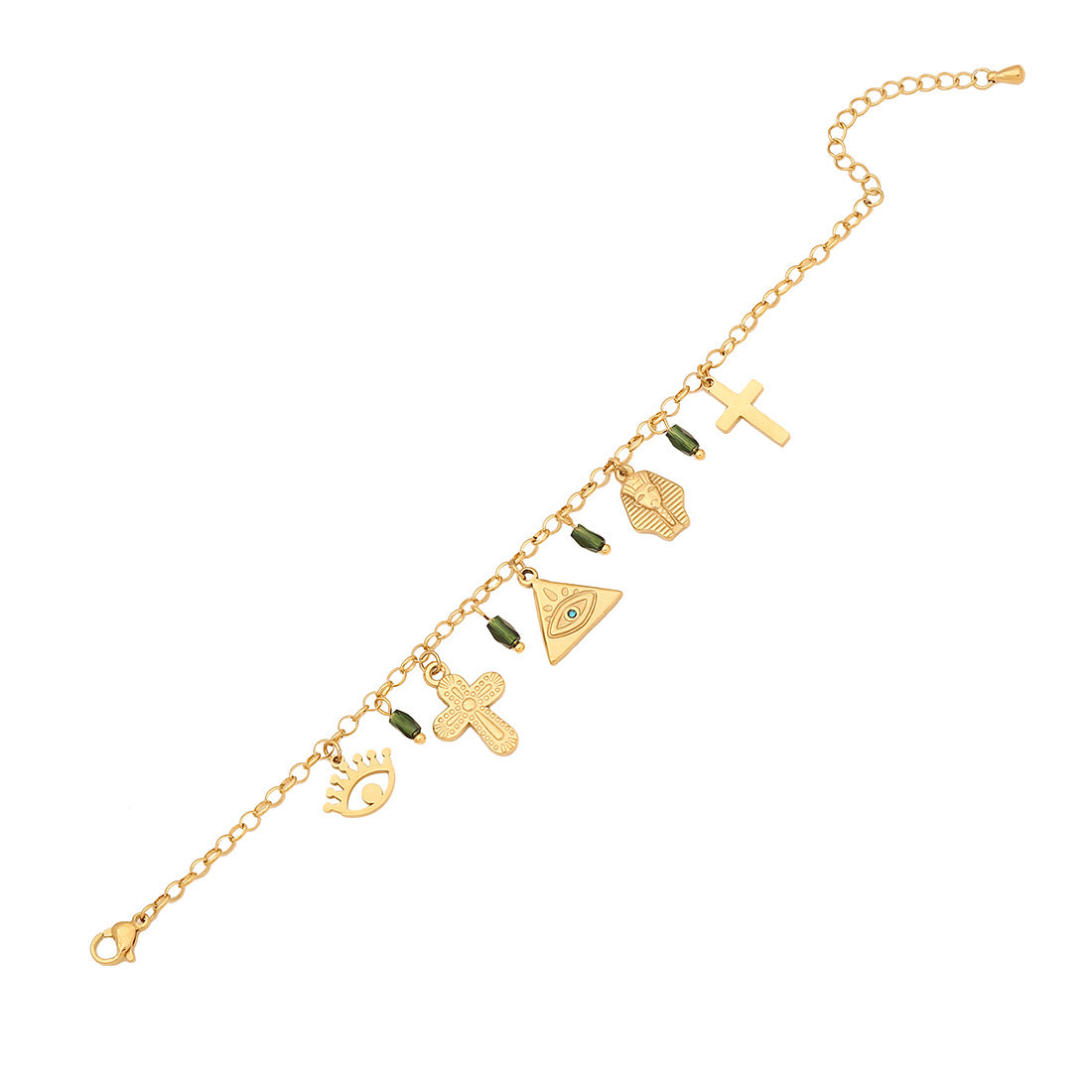 Bracciale in Acciaio Inossidabile con Croce, Stella a Otto Punte e Design a Foglia, Stile OL alla Moda