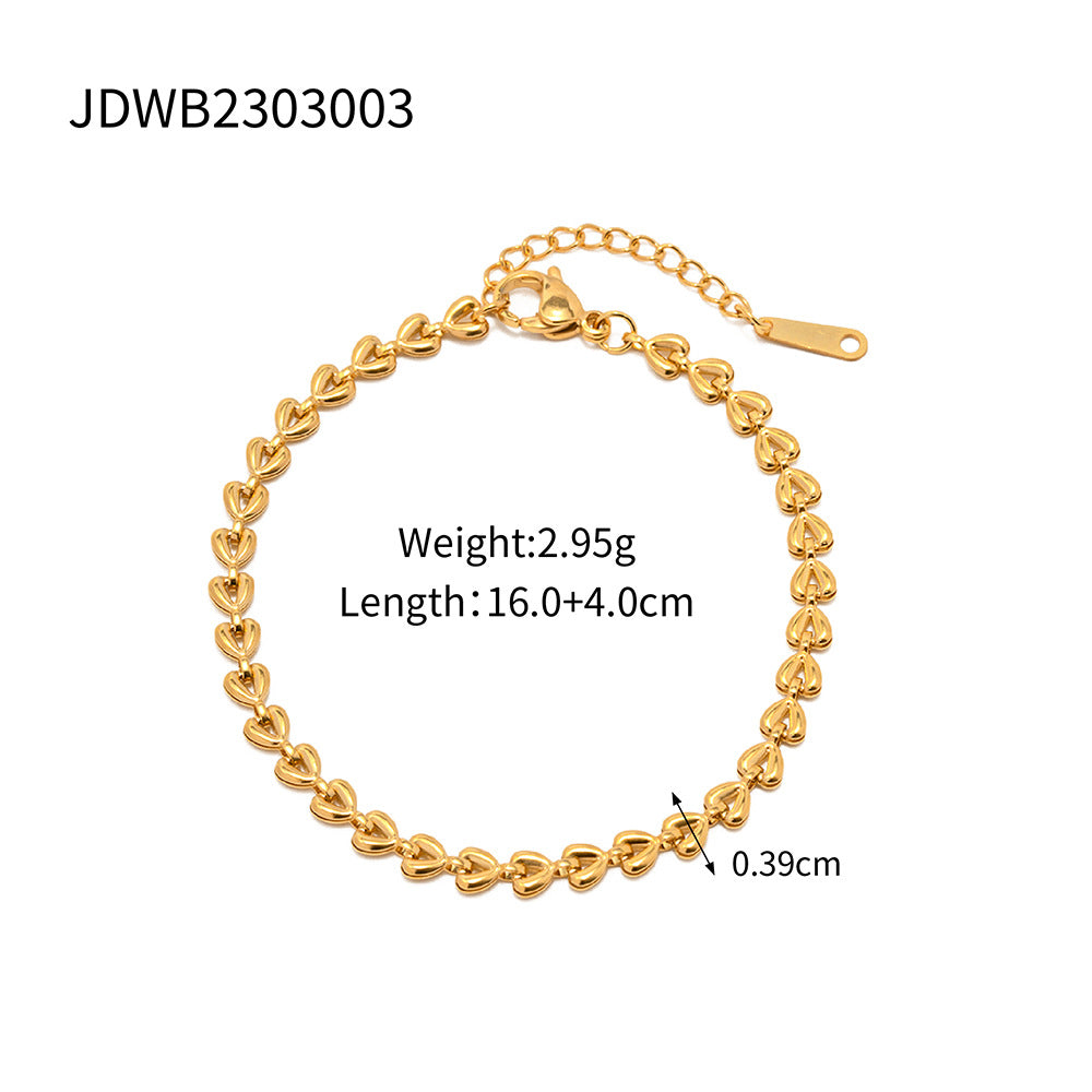 Bracciale da donna Trendy in acciaio inossidabile placcato oro 18 carati con catena intrecciata e cuore cavo
