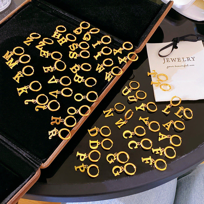 Minimalist Luxury Letter Brass Plated Earrings with Stainless Steel Posts for Women