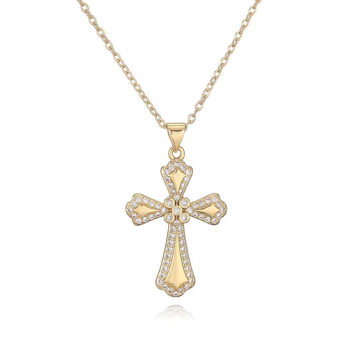 Minimalist Cross Pendant Necklace for Women with Copper Base Plated in 18K Gold and Zircon Inlay