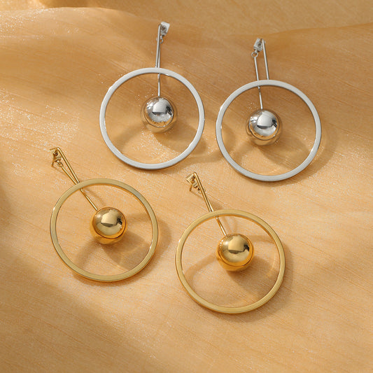 Minimalist Hollow Large Circle Titanium Steel Earrings for Women with Electroplated Finish and Geometric Design