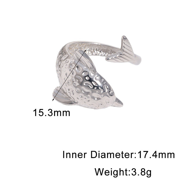 Cute Gold Plated Stainless Steel Dolphin Ring Adjustable Animal Design for Women
