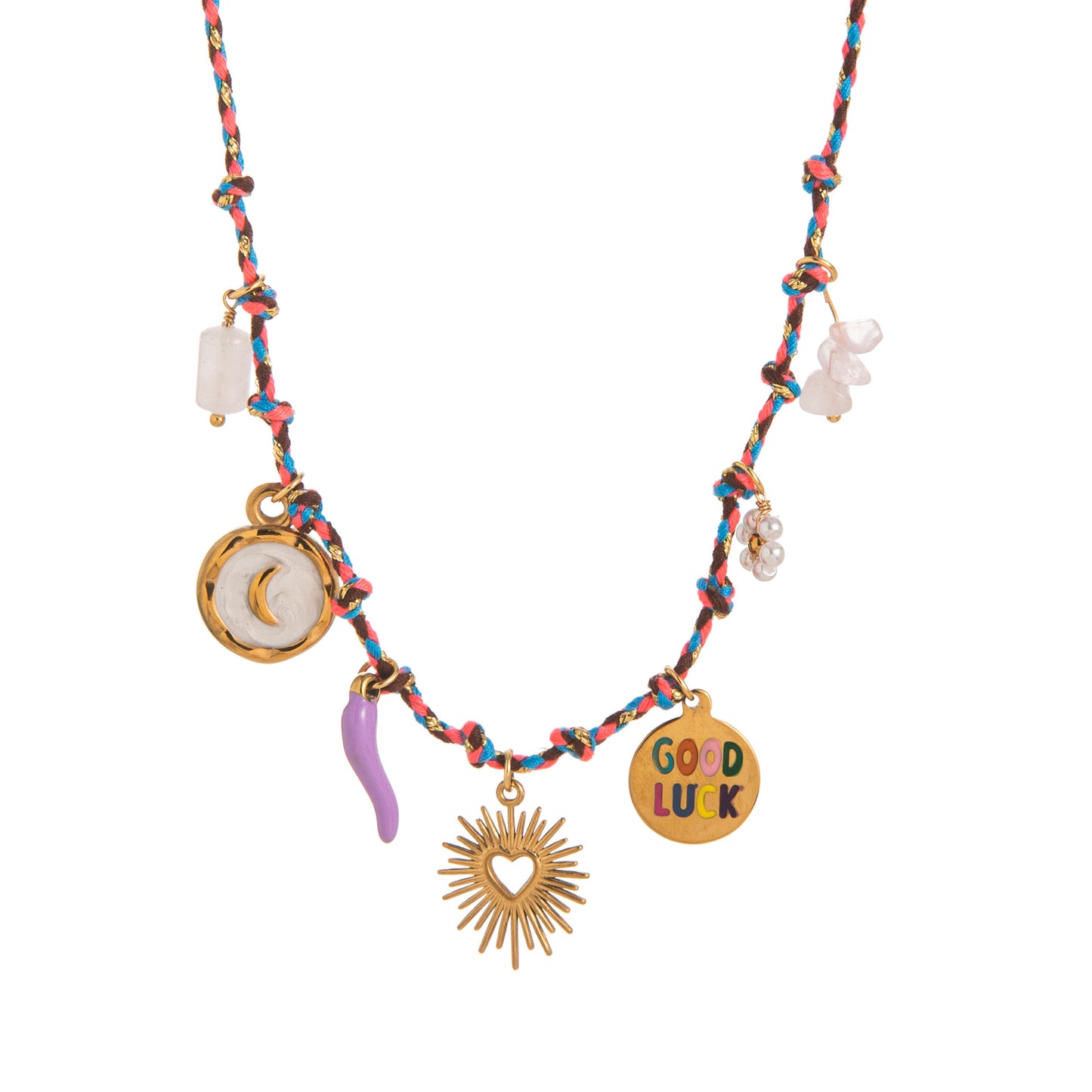 Minimalist Star Pearl Heart Pendant Necklace in Titanium Steel with Plated Finish on Colorful Dopamine Cord